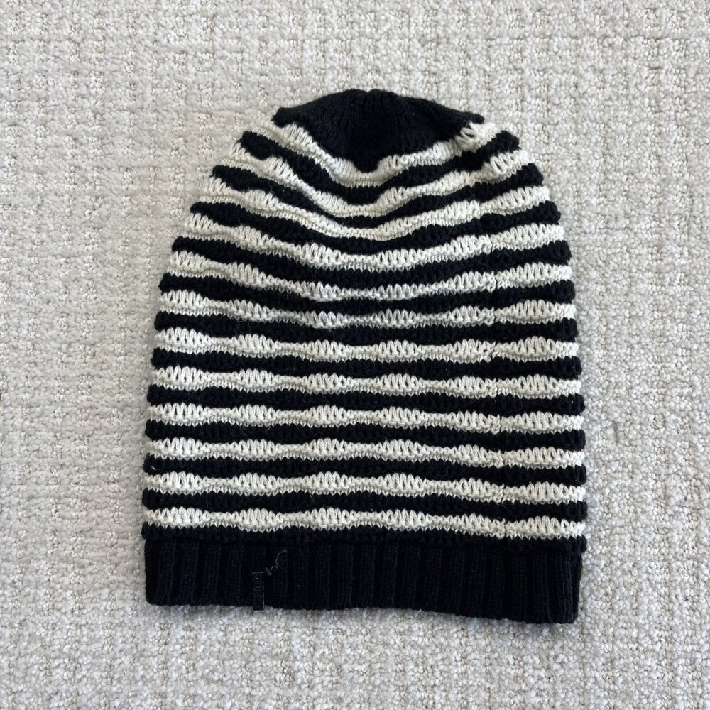 Y2K Fox Racing Beanie Crochet Black / White Winter Cap Girl 2000's Emo Goth Moto